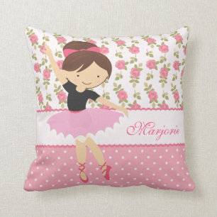 Whimsical Girly Floral Pink Ballerina Personalised Cushion