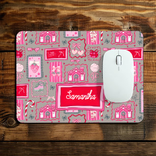 Whimsical Girly Grey Coquette Aesthetic Pattern Mouse Mat