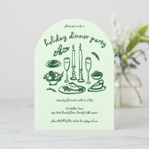 Whimsical Girly Holiday Dinner Party Arched Xmas Invitation