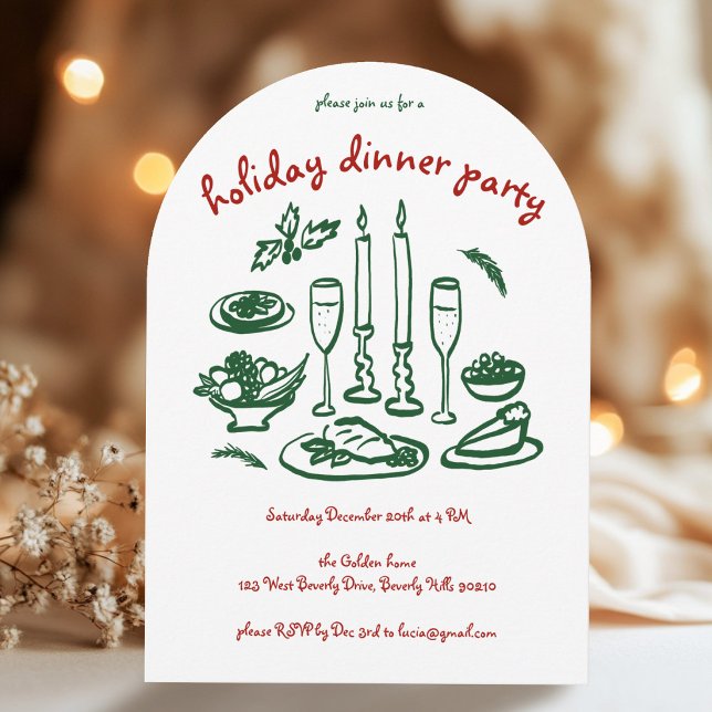 Whimsical Girly Holiday Dinner Party Arched Xmas Invitation (Whimsical Girly Holiday Dinner Party Arched Xmas Christmas party custom  Invitation
)
