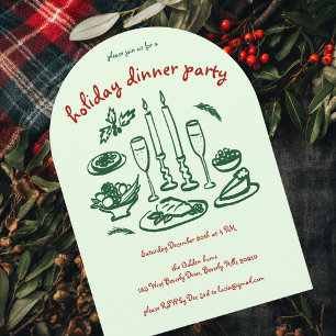 Whimsical Girly Holiday Dinner Party Arched Xmas Invitation