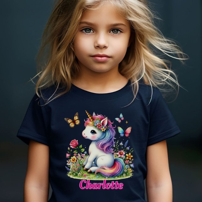 Whimsical glitter flower unicorn black T-Shirt (Creator Uploaded)