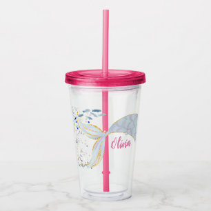 Whimsical Glitter Mermaid Beachy Under the Sea Acrylic Tumbler