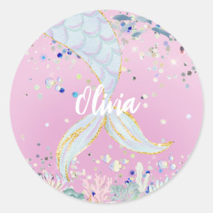 Whimsical Glitter Mermaid Beachy Under the Sea  Classic Round Sticker