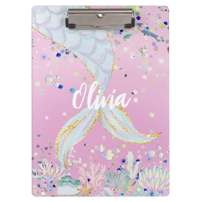 Whimsical Glitter Mermaid Beachy Under the Sea  Clipboard (Front)