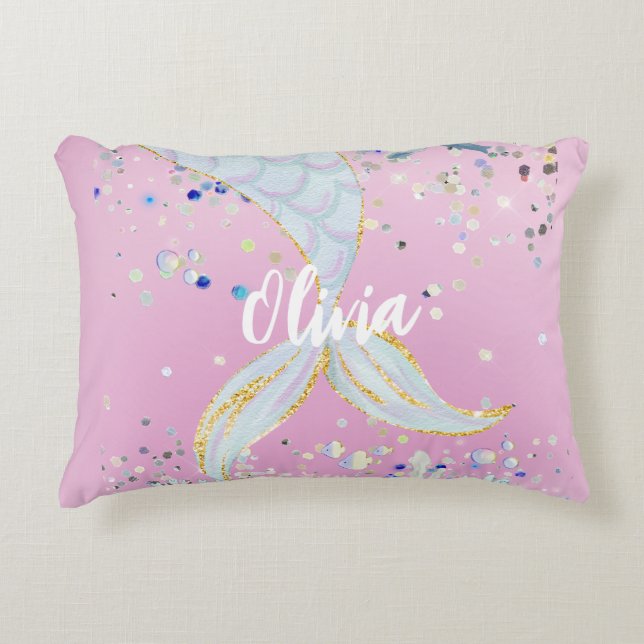 Whimsical Glitter Mermaid Beachy Under the Sea  Decorative Cushion (Front)