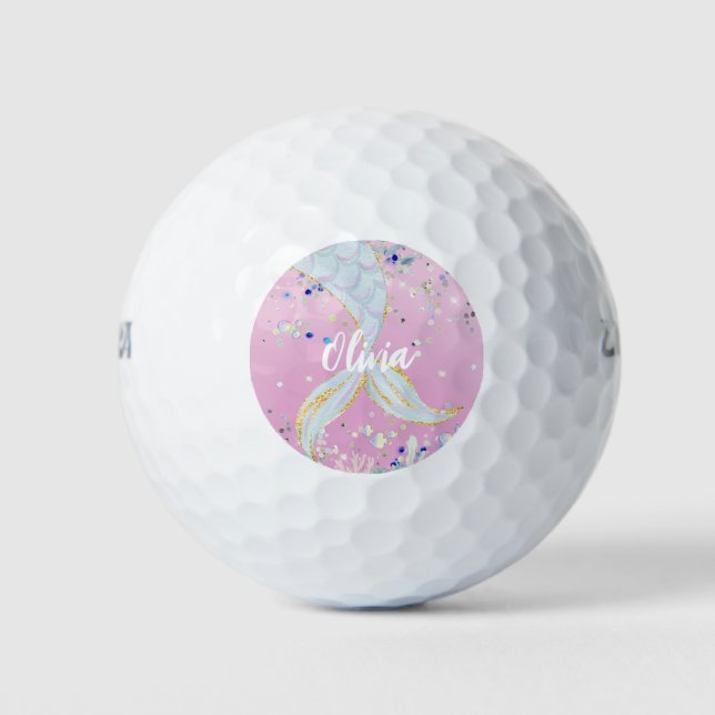 Whimsical Glitter Mermaid Beachy Under the Sea  Golf Balls (Front)