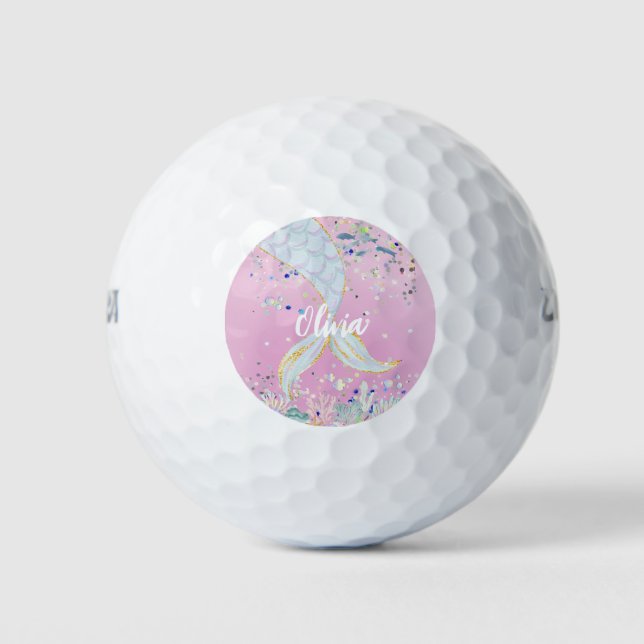 Whimsical Glitter Mermaid Beachy Under the Sea  Golf Balls (Front)