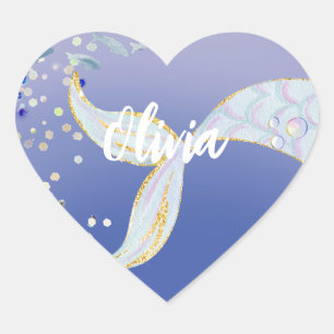 Whimsical Glitter Mermaid Beachy Under the Sea  Heart Sticker