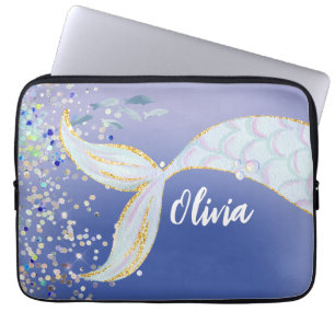 Whimsical Glitter Mermaid Beachy Under the Sea Laptop Sleeve