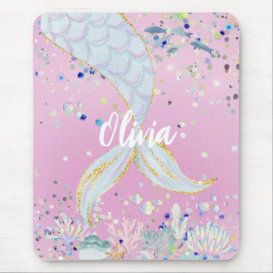 Whimsical Glitter Mermaid Beachy Under the Sea  Mouse Mat