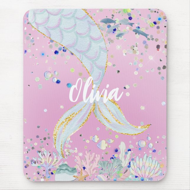 Whimsical Glitter Mermaid Beachy Under the Sea  Mouse Mat (Front)