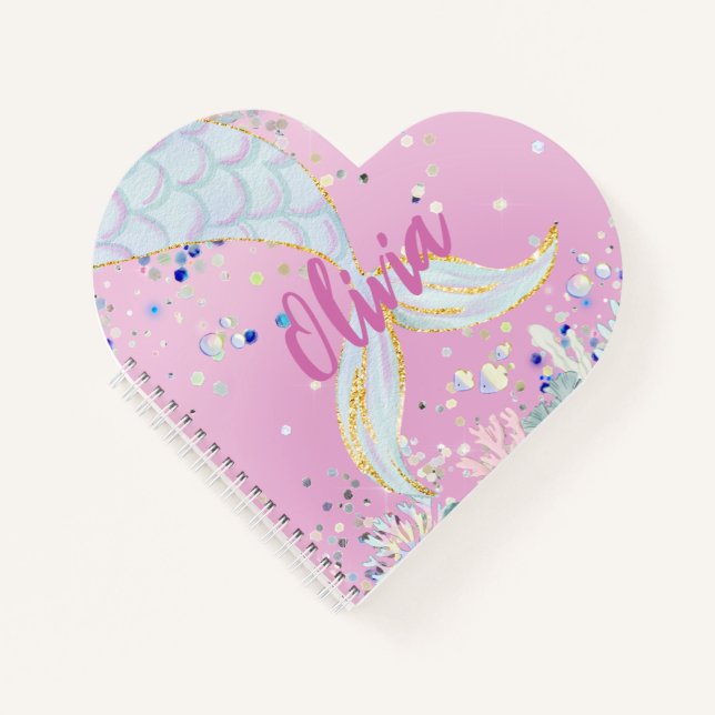 Whimsical Glitter Mermaid Beachy Under the Sea  Notebook (Front)