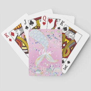 Whimsical Glitter Mermaid Beachy Under the Sea  Playing Cards