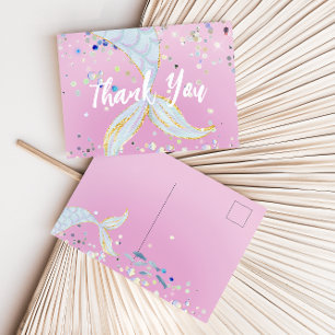 Whimsical Glitter Mermaid Beachy Under the Sea Postcard