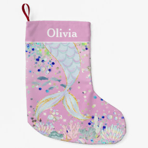 Whimsical Glitter Mermaid Beachy Under the Sea Small Christmas Stocking