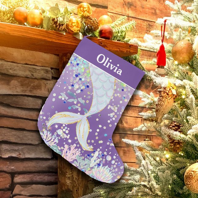 Whimsical Glitter Mermaid Beachy Under the Sea  Small Christmas Stocking (Creator Uploaded)