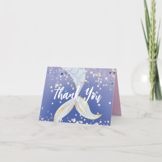 Whimsical Glitter Mermaid Beachy Under the Sea  Thank You Card (Front)