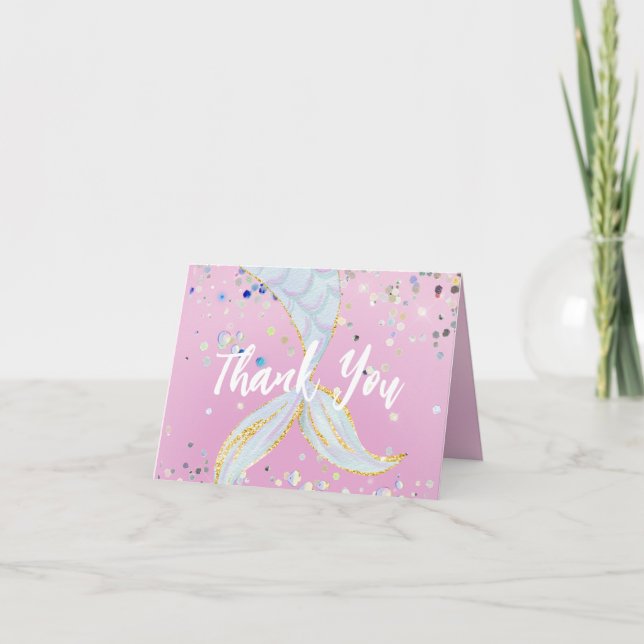 Whimsical Glitter Mermaid Beachy Under the Sea  Thank You Card (Front)