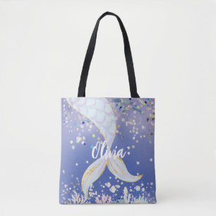 Whimsical Glitter Mermaid Beachy Under the Sea  Tote Bag
