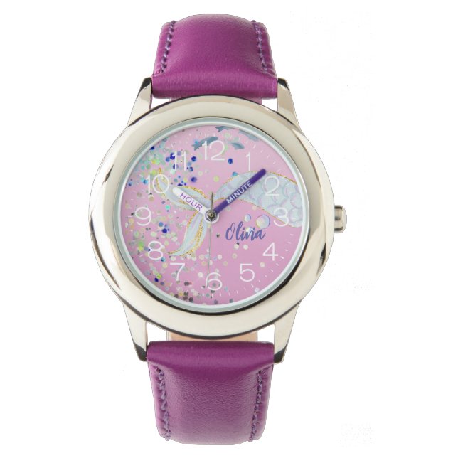 Whimsical Glitter Mermaid Beachy Under the Sea  Watch (Front)