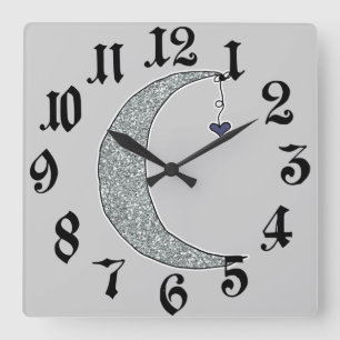 Whimsical Glitter Moon Wall Clock