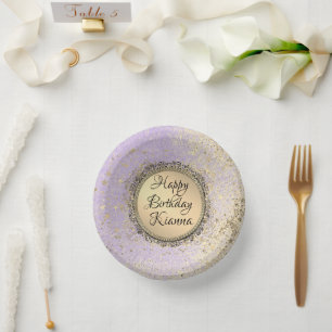 Whimsical Glittery Starry Lavender Birthday  Paper Plate