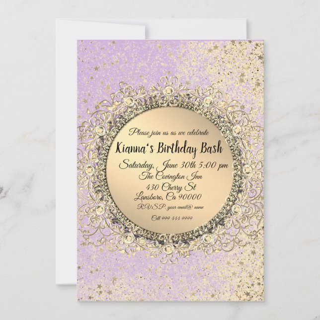 Whimsical Glittery Stars Flat Card Birthday (Front)
