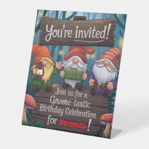 Whimsical Gnome Birthday, Cute Forest-Themed Party Pedestal Sign