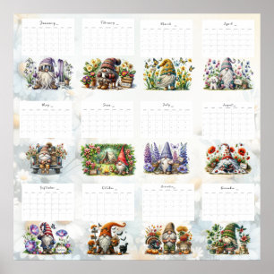 Whimsical Gnome Calendar Poster