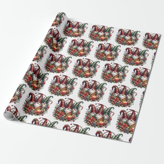 Whimsical Gnome Christmas Shop Wrapping Paper (Unrolled)