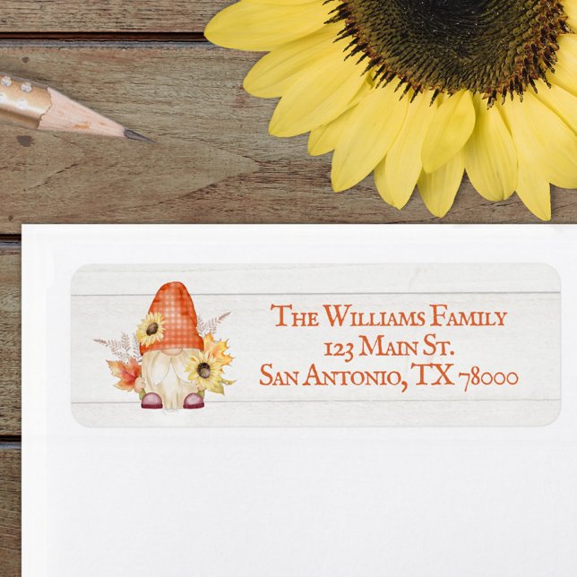 Whimsical Gnome Fall Return Address (Fall gnome return address label sticker)