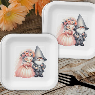 Whimsical Gnome Garden Woodland Orange Wedding  Paper Plate
