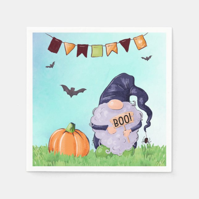 Whimsical Gnome Happy Halloween Napkin (Front)