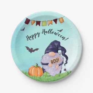 Whimsical Gnome Happy Halloween Paper Plate