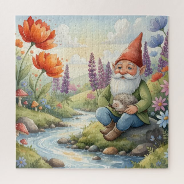 Whimsical gnome hedgehog puzzle (Vertical)