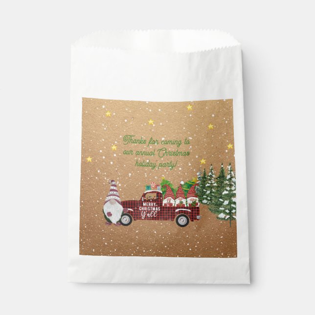 Whimsical Gnome in Red Truck Christmas Party  Favour Bags (Front)