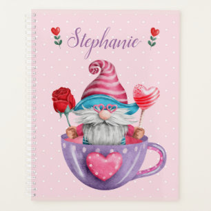 Whimsical Gnome in Tea Cup Hearts & Flowers Planner