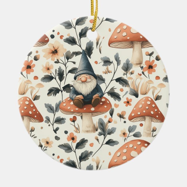 Whimsical Gnome & Mushroom Enchanting Woodland Ceramic Tree Decoration (Front)