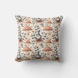 Whimsical Gnome & Mushroom Enchanting Woodland Cushion