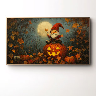 Whimsical Gnome on a Jack O' Lantern Poster