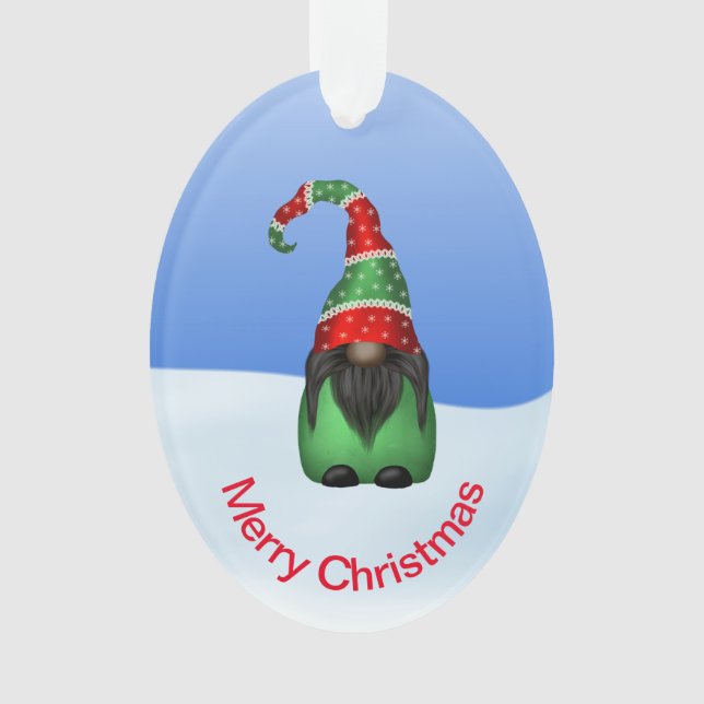 Whimsical Gnome on a Snowy Day Christmas Ornament (Front)