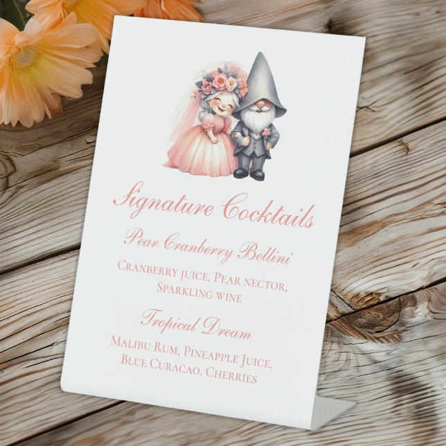 Whimsical Gnome Rustic Wedding Signature Cocktails Pedestal Sign (Creator Uploaded)