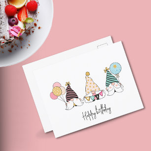 Whimsical Gnome Trio Happy Birthday Postcard