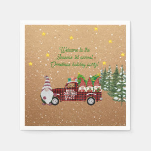 Whimsical Gnomes in Red Truck Christmas Party    Napkin
