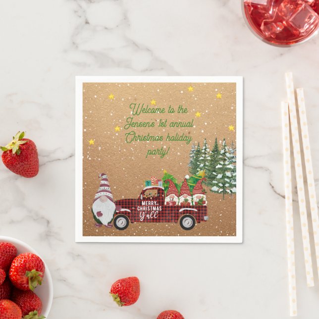 Whimsical Gnomes in Red Truck Christmas Party    Napkin (Insitu)