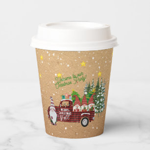 Whimsical Gnomes in Red Truck Christmas Party Paper Cups