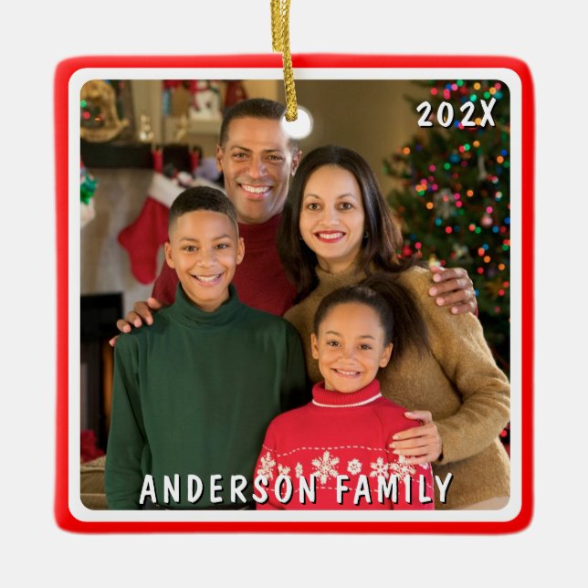 Whimsical Gnomes Merry Christmas Photo  Ceramic Ornament (Front)