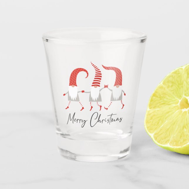 Whimsical Gnomes Merry Christmas Shot Glass (Front)