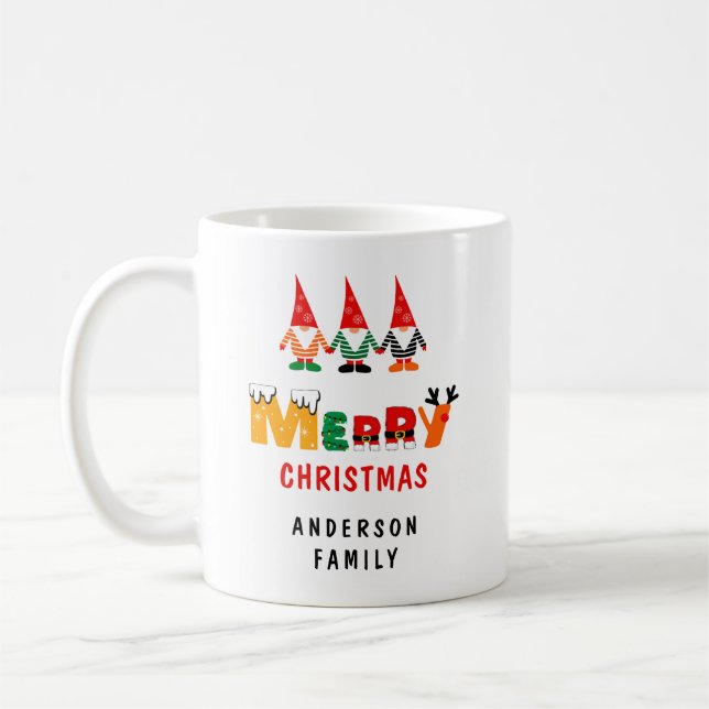 Whimsical Gnomes Playful Fonts & Name Christmas Coffee Mug (Left)